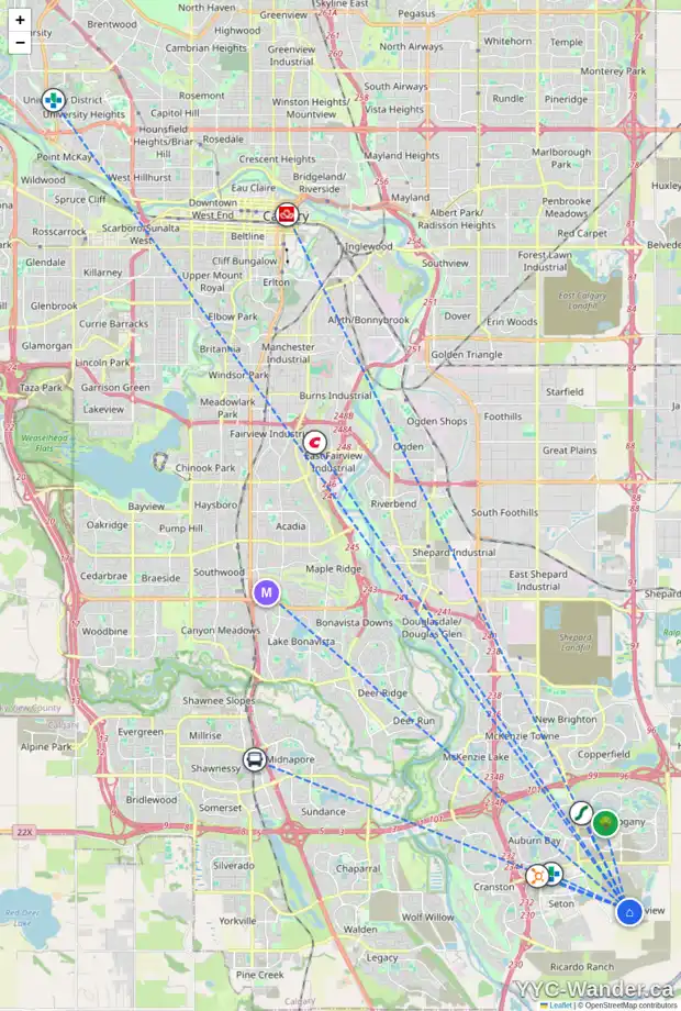 Daily accessibility map for 174 MALLARD HE SE, Calgary showing nearby schools, grocery stores, parks, LRT stations and nearby amenities