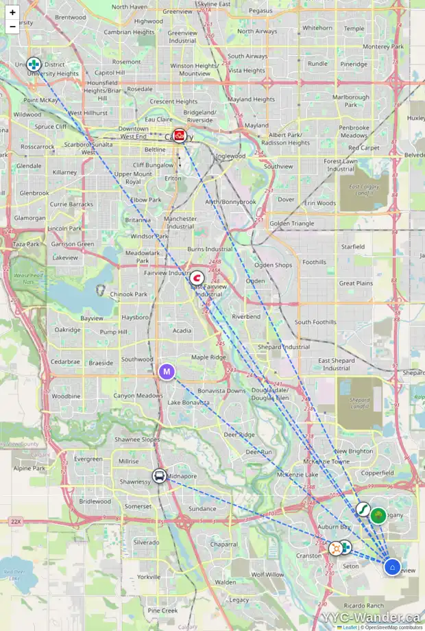 Daily accessibility map for 200 RANGEVIEW WY SE, Calgary showing nearby schools, grocery stores, parks, LRT stations and nearby amenities