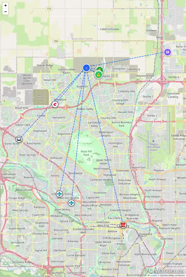 Daily accessibility map for 207 AMBLETON BV NW, Calgary showing nearby schools, grocery stores, parks, LRT stations and nearby amenities