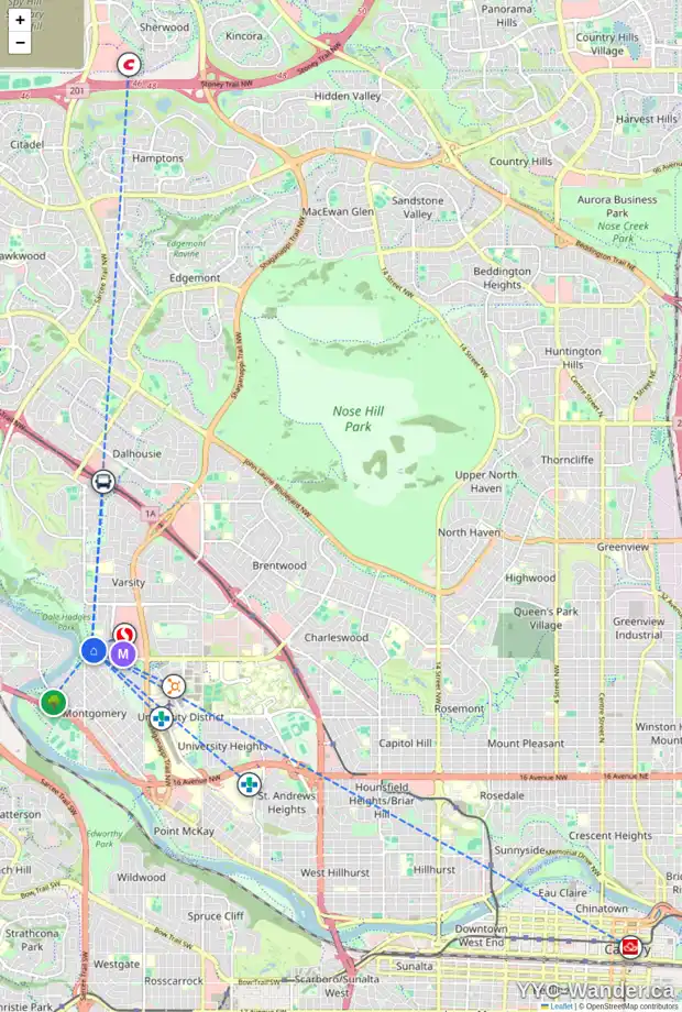 Daily accessibility map for 3355 VARNA CR NW, Calgary showing nearby schools, grocery stores, parks, LRT stations and nearby amenities