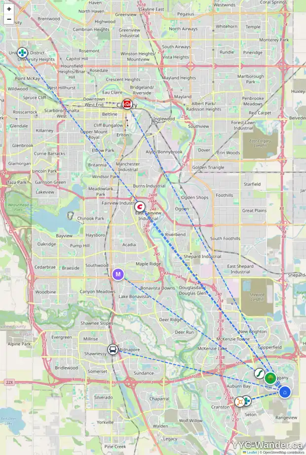 Daily accessibility map for 1155 MAHOGANY BV SE, Calgary showing nearby schools, grocery stores, parks, LRT stations and nearby amenities