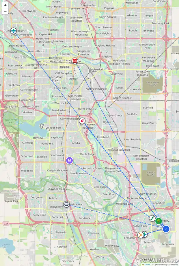 Daily accessibility map for 1185 MAHOGANY BV SE, Calgary showing nearby schools, grocery stores, parks, LRT stations and nearby amenities