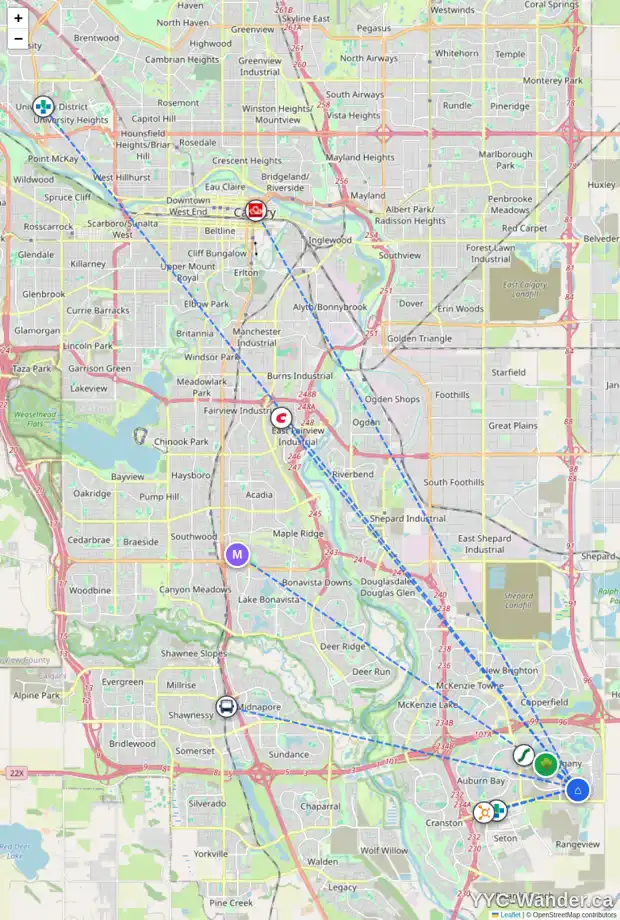 Daily accessibility map for 62 MAGNOLIA GD SE, Calgary showing nearby schools, grocery stores, parks, LRT stations and nearby amenities