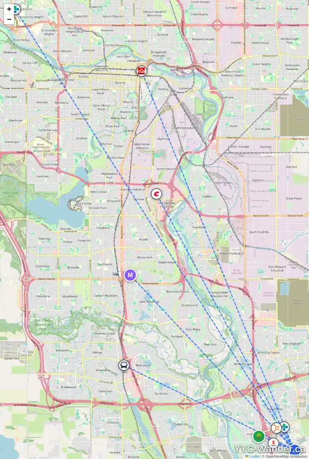 Daily accessibility map for 19857 42 ST SE, Calgary showing nearby schools, grocery stores, parks, LRT stations and nearby amenities