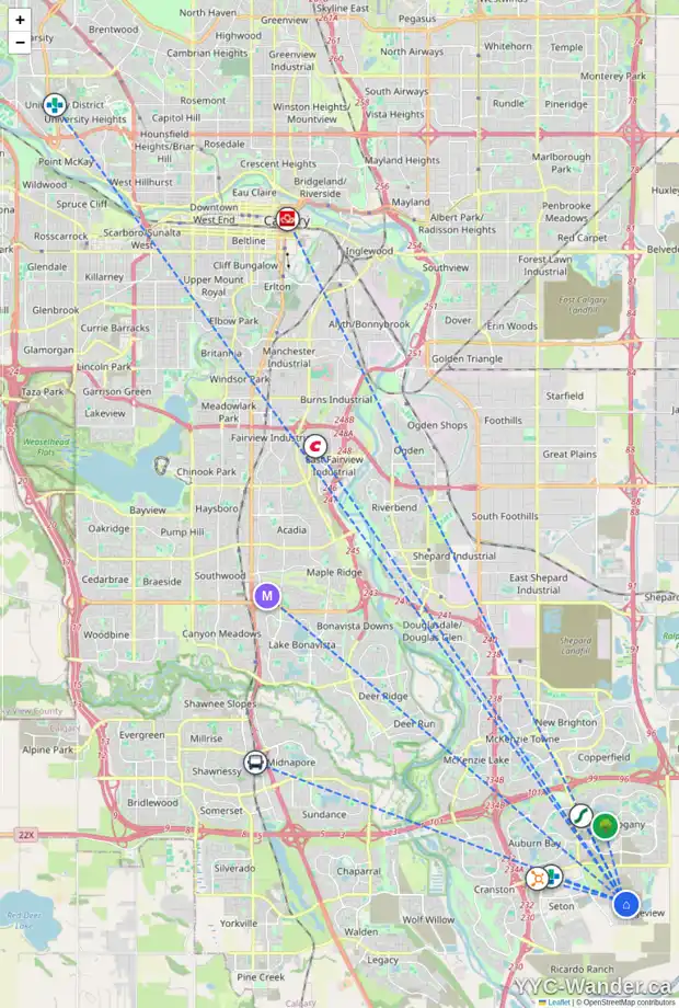 Daily accessibility map for 142 RANGEVIEW PH SE, Calgary showing nearby schools, grocery stores, parks, LRT stations and nearby amenities