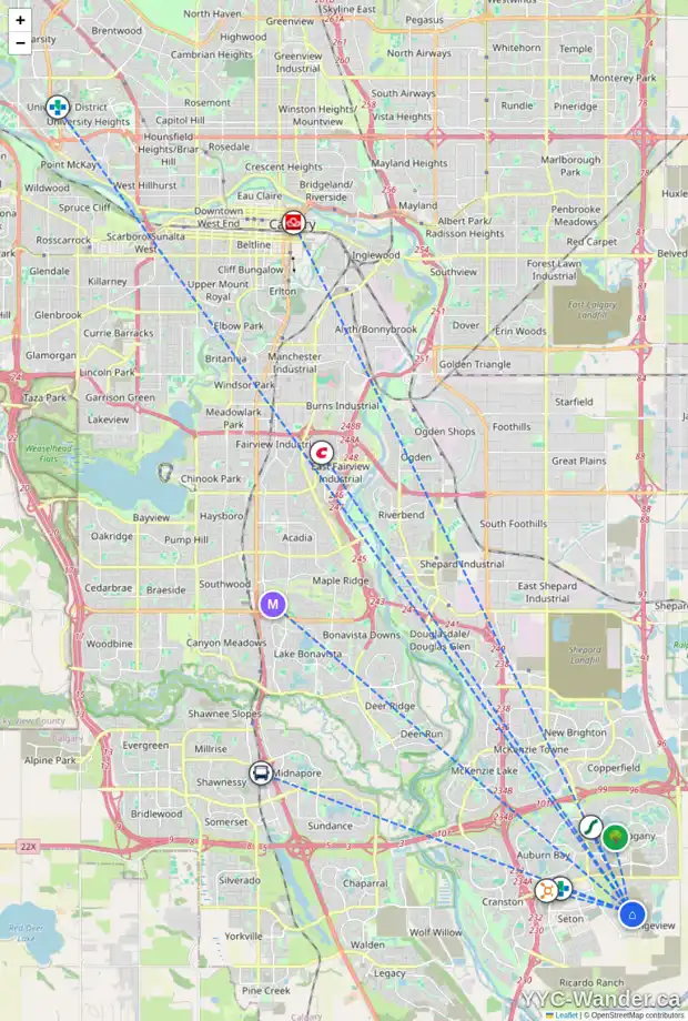 Daily accessibility map for 78 RANGEVIEW PH SE, Calgary showing nearby schools, grocery stores, parks, LRT stations and nearby amenities
