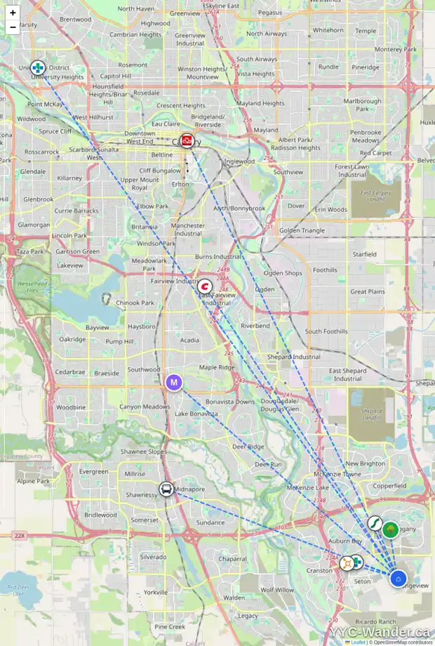 Daily accessibility map for 39 BLUE HERON PR SE, Calgary showing nearby schools, grocery stores, parks, LRT stations and nearby amenities