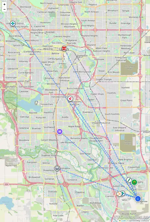 Daily accessibility map for 50 RANGEVIEW PH SE, Calgary showing nearby schools, grocery stores, parks, LRT stations and nearby amenities