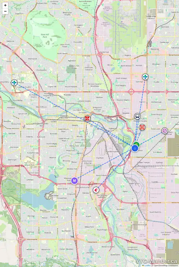 Daily accessibility map for 2640 DOVELY CO SE, Calgary showing nearby schools, grocery stores, parks, LRT stations and nearby amenities
