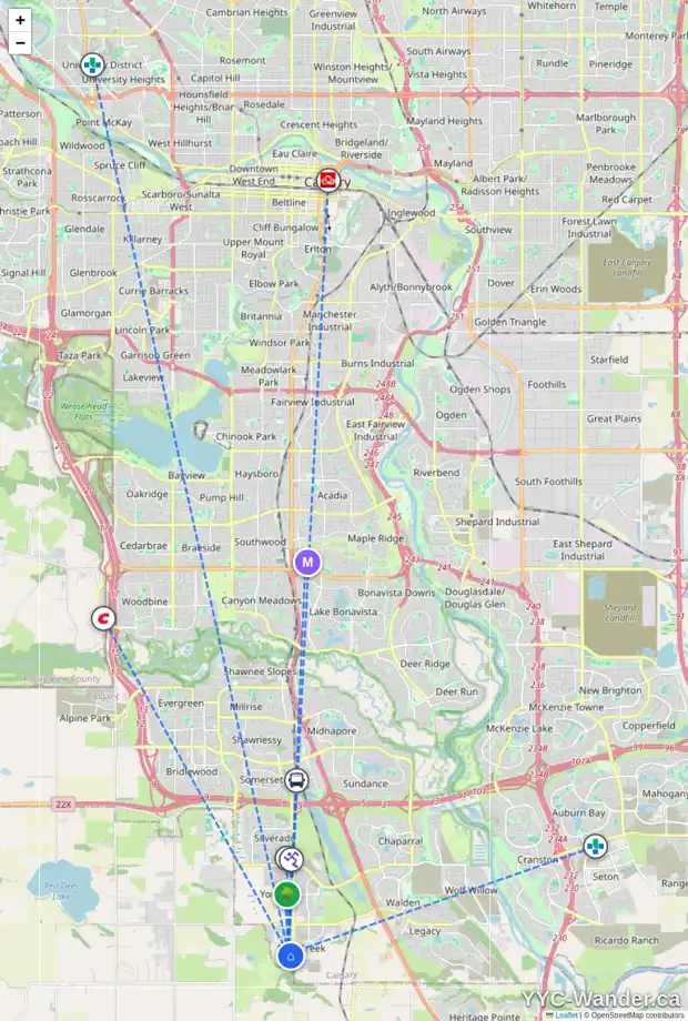 Daily accessibility map for 183 CREEKSIDE MR SW, Calgary showing nearby schools, grocery stores, parks, LRT stations and nearby amenities