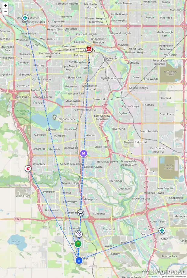 Daily accessibility map for 175 CREEKSIDE MR SW, Calgary showing nearby schools, grocery stores, parks, LRT stations and nearby amenities