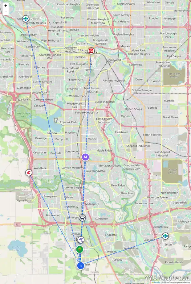 Daily accessibility map for 135 CREEKSIDE MR SW, Calgary showing nearby schools, grocery stores, parks, LRT stations and nearby amenities