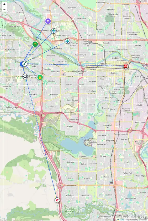 Daily accessibility map for 1188 STRATHCONA DR SW, Calgary showing nearby schools, grocery stores, parks, LRT stations and nearby amenities