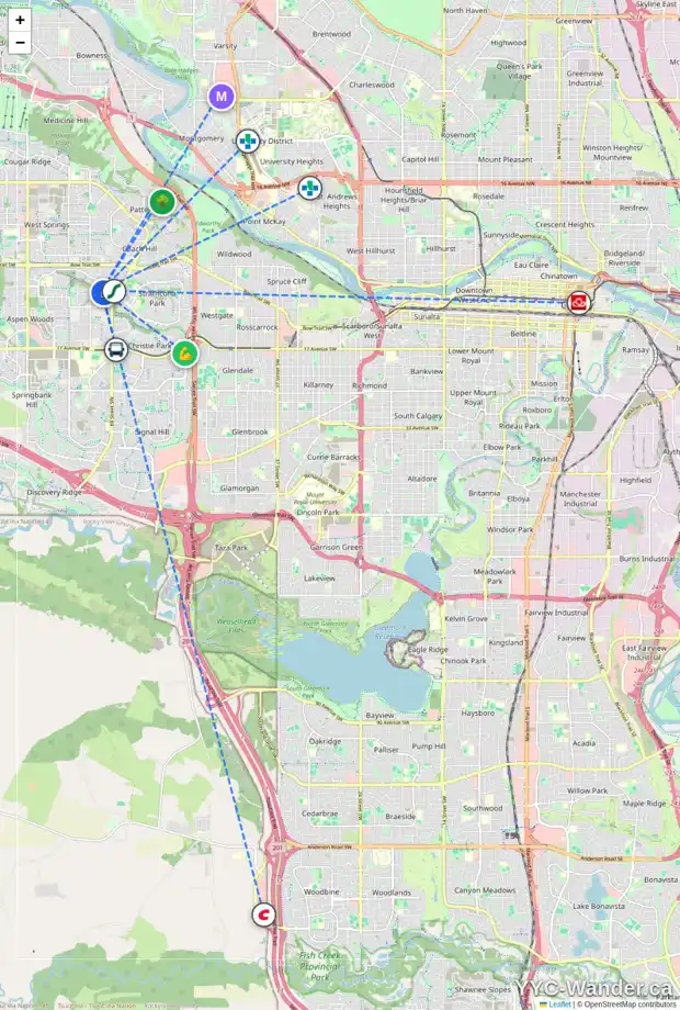 Daily accessibility map for 1192 STRATHCONA DR SW, Calgary showing nearby schools, grocery stores, parks, LRT stations and nearby amenities