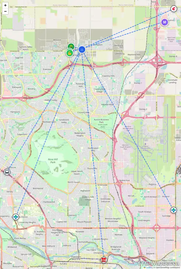 Daily accessibility map for 1303 55 LUCAS WY NW, Calgary showing nearby schools, grocery stores, parks, LRT stations and nearby amenities