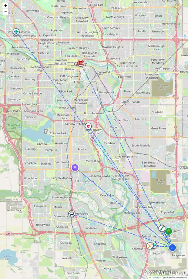 Daily accessibility map for 11 HEIRLOOM LN SE, Calgary showing nearby schools, grocery stores, parks, LRT stations and nearby amenities