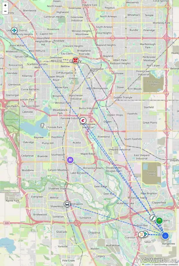 Daily accessibility map for 128 HEIRLOOM ST SE, Calgary showing nearby schools, grocery stores, parks, LRT stations and nearby amenities