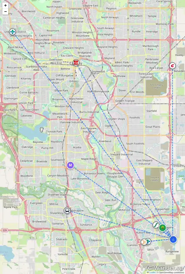 Daily accessibility map for 209 1750 RANGEVIEW DR SE, Calgary showing nearby schools, grocery stores, parks, LRT stations and nearby amenities