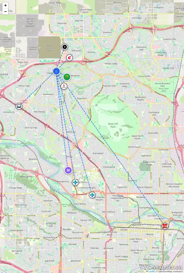 Daily accessibility map for 18 CITADEL PEAK ME NW, Calgary showing nearby schools, grocery stores, parks, LRT stations and nearby amenities