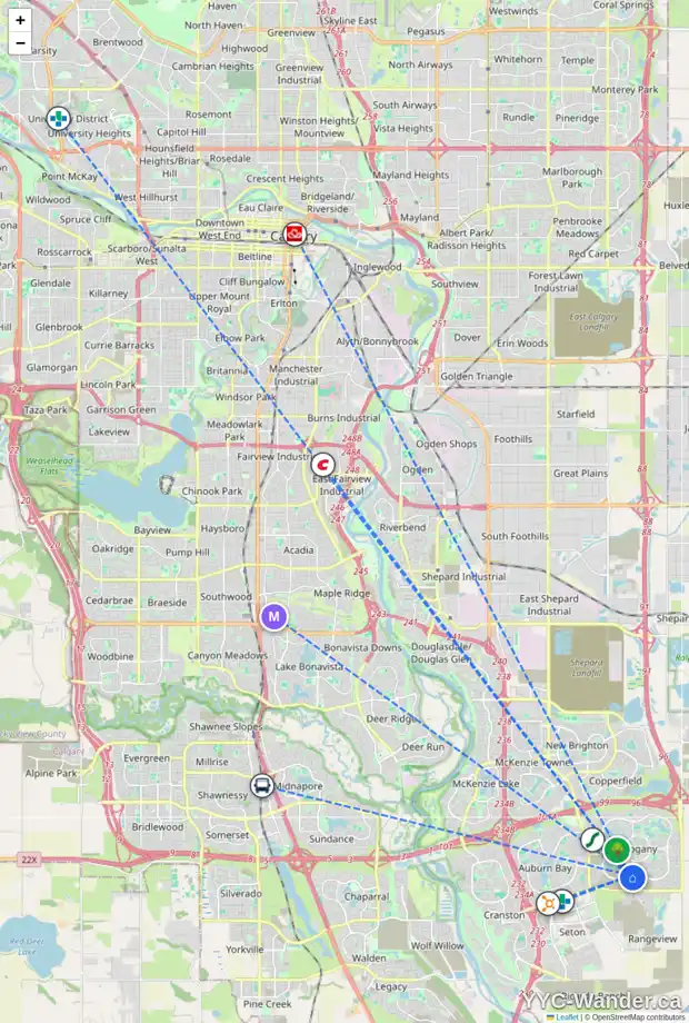 Daily accessibility map for 1318 MAHOGANY BV SE, Calgary showing nearby schools, grocery stores, parks, LRT stations and nearby amenities