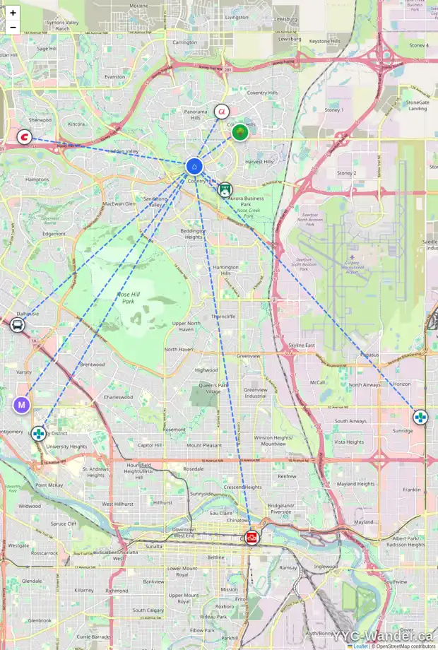 Daily accessibility map for 58 PANORAMA HILLS GV NW, Calgary showing nearby schools, grocery stores, parks, LRT stations and nearby amenities
