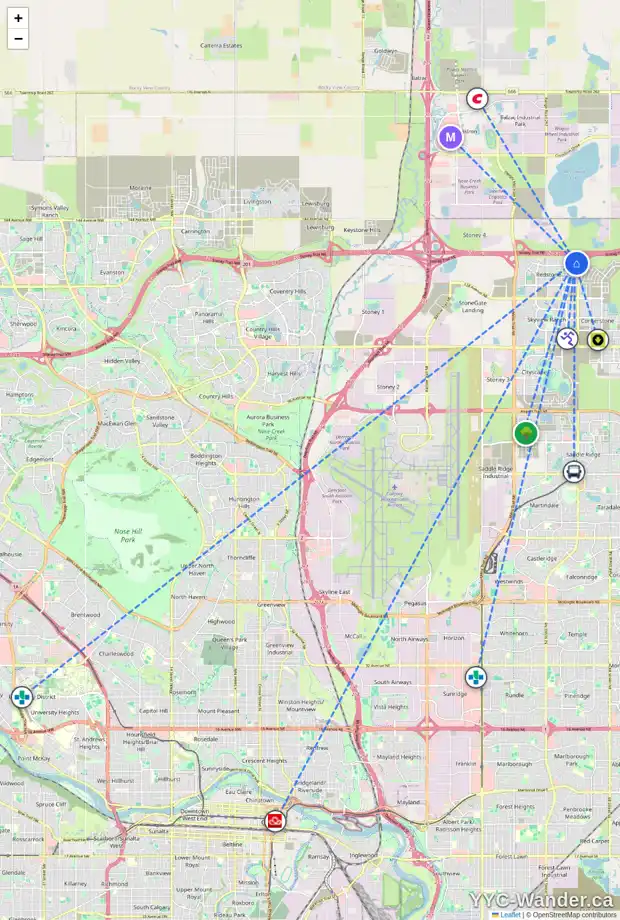 Daily accessibility map for 321 RED SKY TC NE, Calgary showing nearby schools, grocery stores, parks, LRT stations and nearby amenities