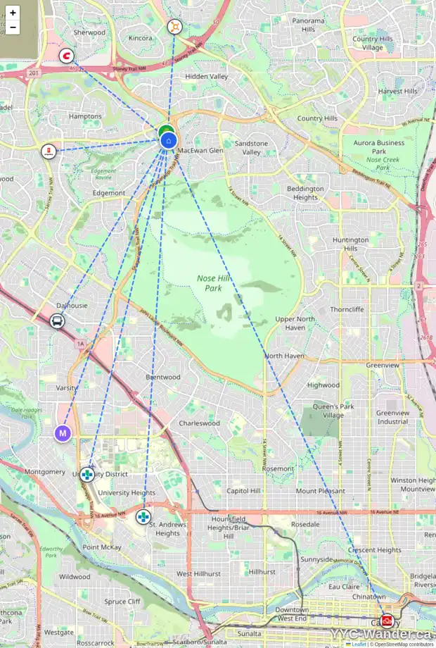 Daily accessibility map for 72 EDGEBROOK PA NW, Calgary showing nearby schools, grocery stores, parks, LRT stations and nearby amenities