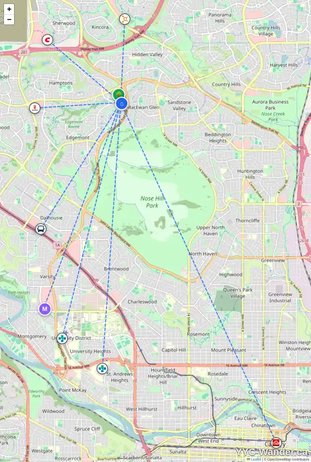 Daily accessibility map for 217 EDGEBROOK GV NW, Calgary showing nearby schools, grocery stores, parks, LRT stations and nearby amenities