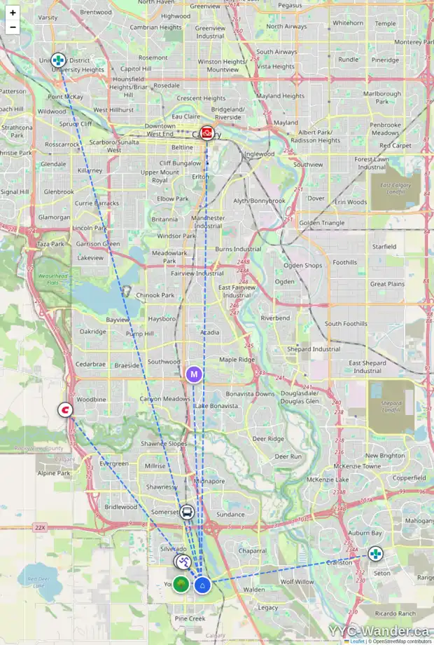 Daily accessibility map for 370 BELMONT BV SW, Calgary showing nearby schools, grocery stores, parks, LRT stations and nearby amenities