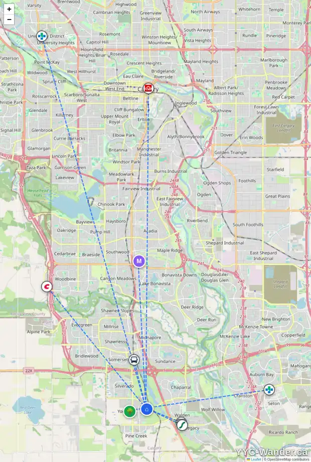 Daily accessibility map for 333 194 AV SW, Calgary showing nearby schools, grocery stores, parks, LRT stations and nearby amenities