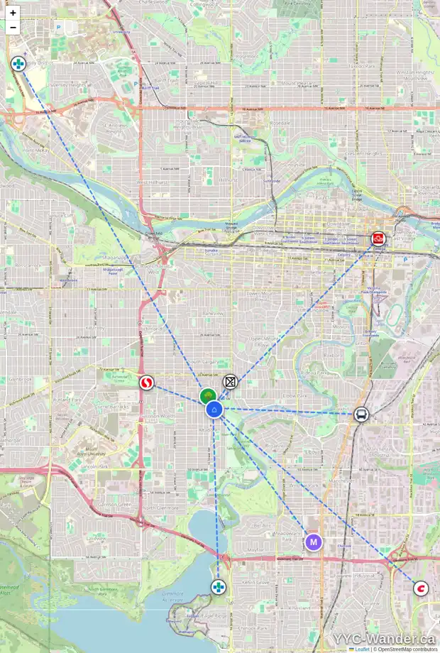 Daily accessibility map for 4017 15A ST SW, Calgary showing nearby schools, grocery stores, parks, LRT stations and nearby amenities