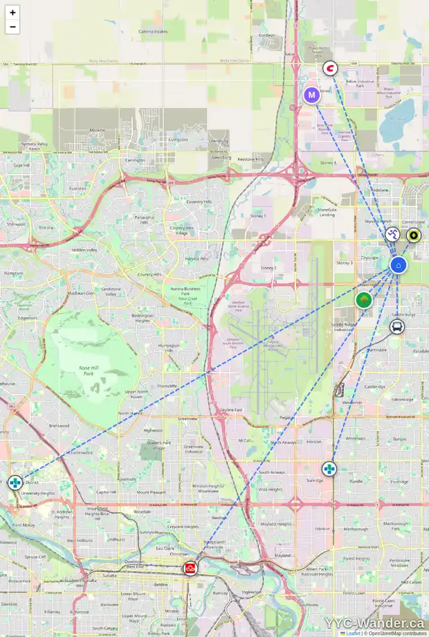 Daily accessibility map for 1215 44 SKYVIEW PY NE, Calgary showing nearby schools, grocery stores, parks, LRT stations and nearby amenities