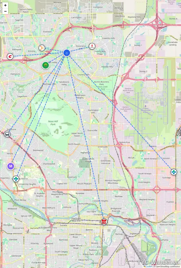 Daily accessibility map for 61 HIDDEN CREEK TC NW, Calgary showing nearby schools, grocery stores, parks, LRT stations and nearby amenities