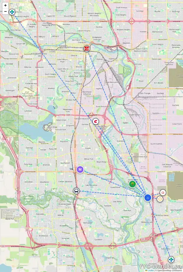 Daily accessibility map for 70 MT ABERDEEN MR SE, Calgary showing nearby schools, grocery stores, parks, LRT stations and nearby amenities