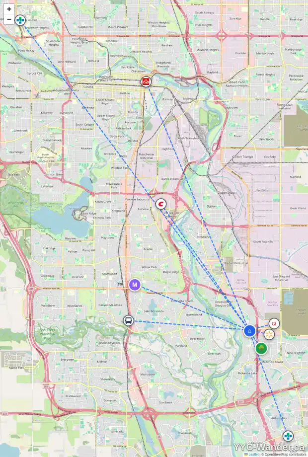 Daily accessibility map for 162 MT ABERDEEN MR SE, Calgary showing nearby schools, grocery stores, parks, LRT stations and nearby amenities