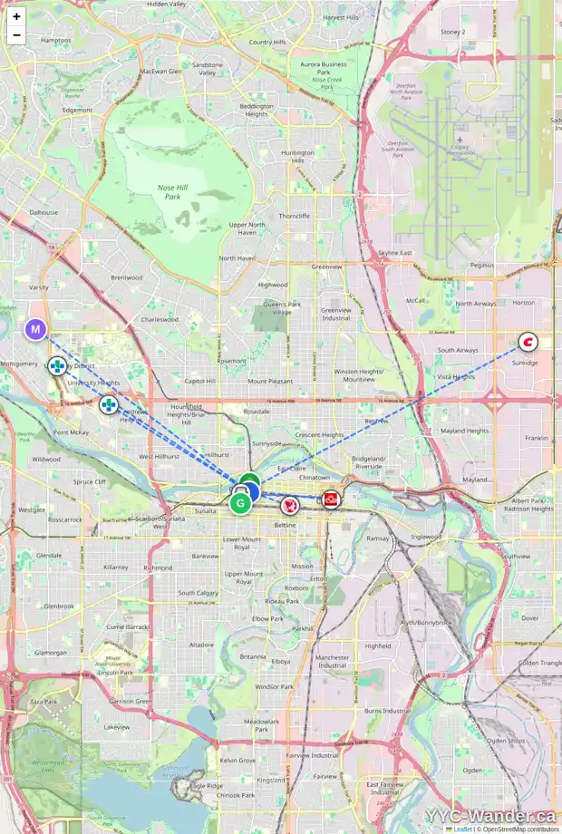 Daily accessibility map for 1607 650 10 ST SW, Calgary showing nearby schools, grocery stores, parks, LRT stations and nearby amenities