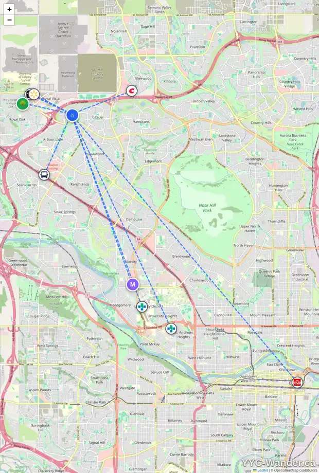Daily accessibility map for 22 CITADEL ESTATES HT NW, Calgary showing nearby schools, grocery stores, parks, LRT stations and nearby amenities