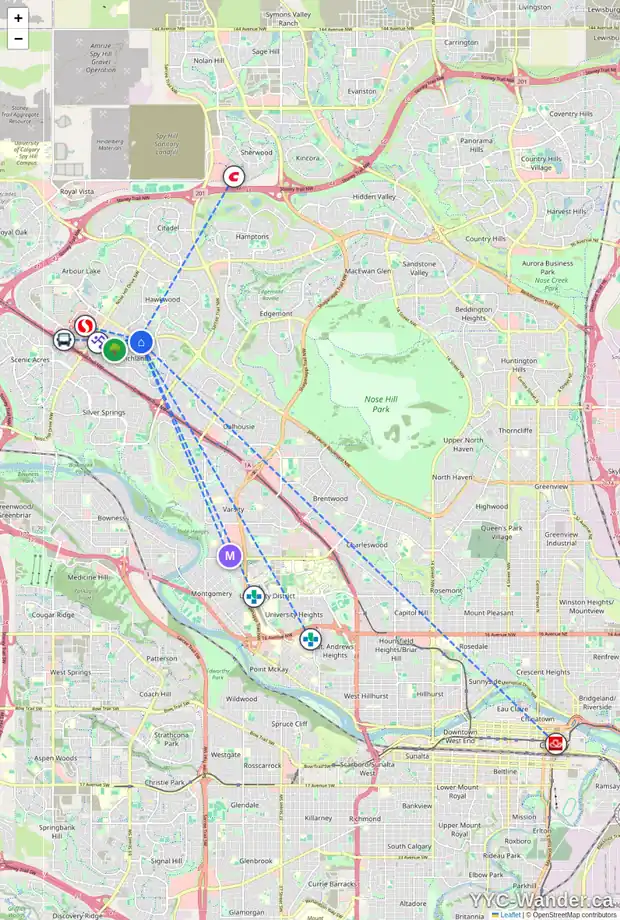 Daily accessibility map for 76 RANCHRIDGE DR NW, Calgary showing nearby schools, grocery stores, parks, LRT stations and nearby amenities