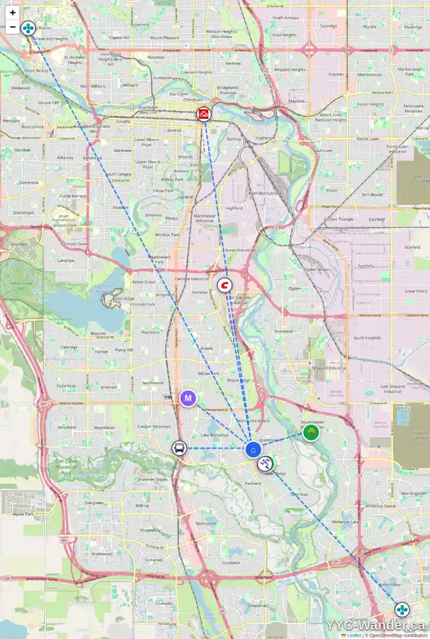 Daily accessibility map for 70 QUEEN ALEXANDRA CL SE, Calgary showing nearby schools, grocery stores, parks, LRT stations and nearby amenities