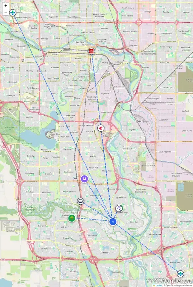 Daily accessibility map for 227 PARKVIEW CR SE, Calgary showing nearby schools, grocery stores, parks, LRT stations and nearby amenities