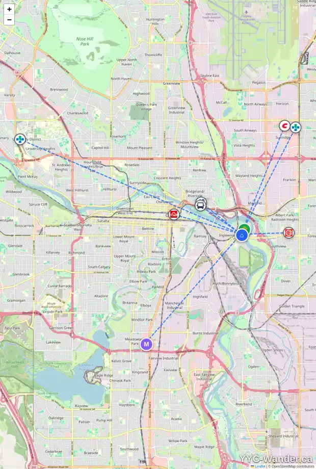 Daily accessibility map for 618 35 INGLEWOOD PA SE, Calgary showing nearby schools, grocery stores, parks, LRT stations and nearby amenities