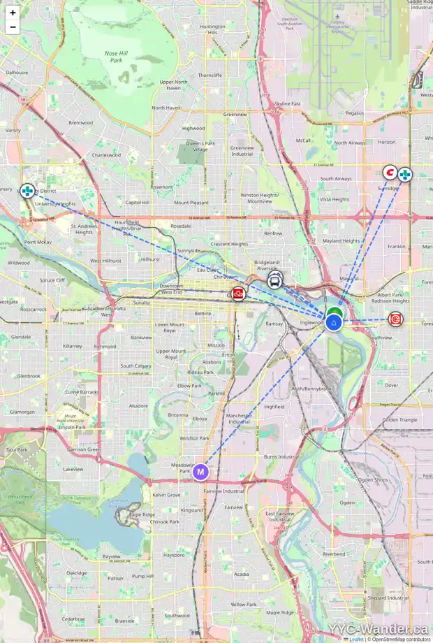 Daily accessibility map for 217 63 INGLEWOOD PA SE, Calgary showing nearby schools, grocery stores, parks, LRT stations and nearby amenities