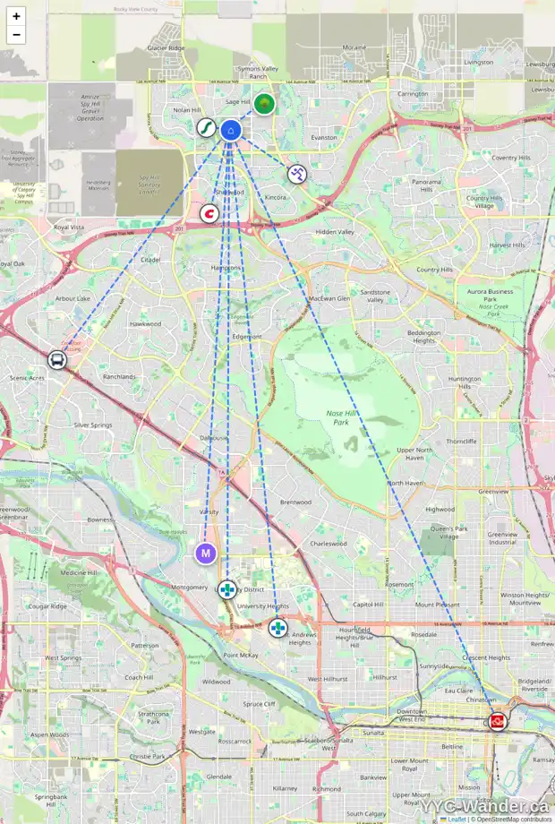Daily accessibility map for 1403 430 SAGE HILL RD NW, Calgary showing nearby schools, grocery stores, parks, LRT stations and nearby amenities