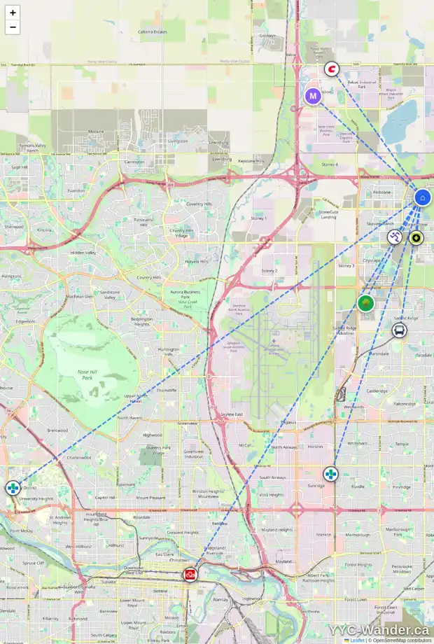 Daily accessibility map for 126 1862 CORNERSTONE BV NE, Calgary showing nearby schools, grocery stores, parks, LRT stations and nearby amenities