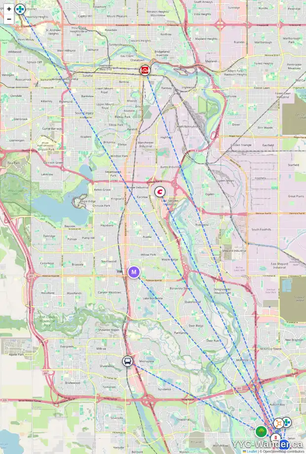 Daily accessibility map for 2216 3700 SETON AV SE, Calgary showing nearby schools, grocery stores, parks, LRT stations and nearby amenities