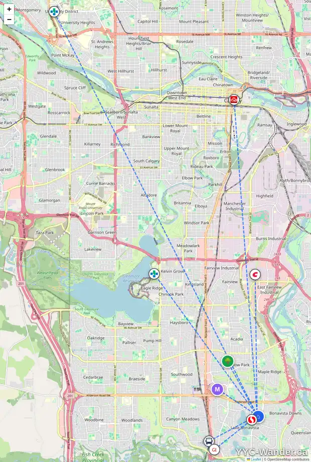 Daily accessibility map for 12239 LAKE WATERTON CR SE, Calgary showing nearby schools, grocery stores, parks, LRT stations and nearby amenities