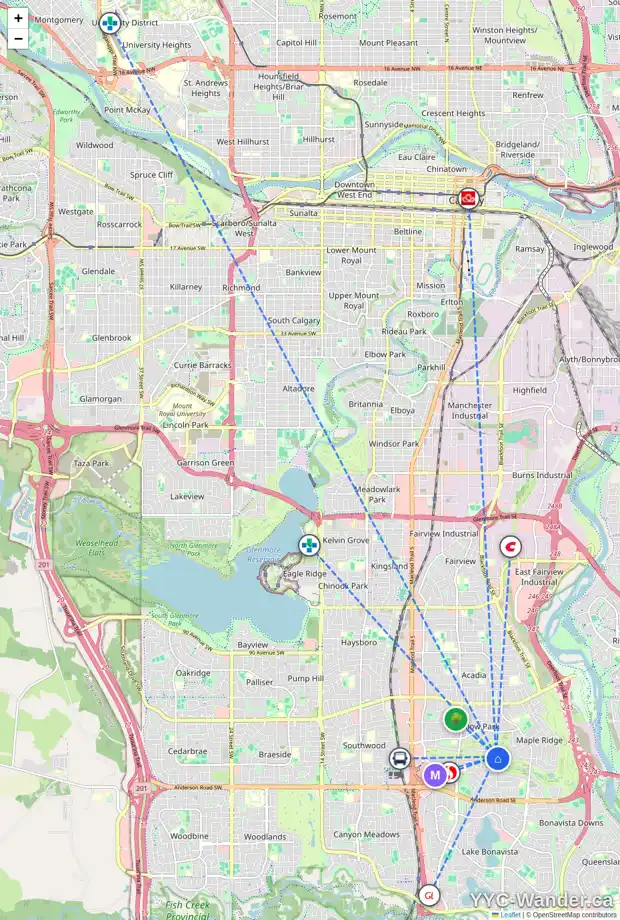 Daily accessibility map for 54 WILLOW PARK GR SE, Calgary showing nearby schools, grocery stores, parks, LRT stations and nearby amenities