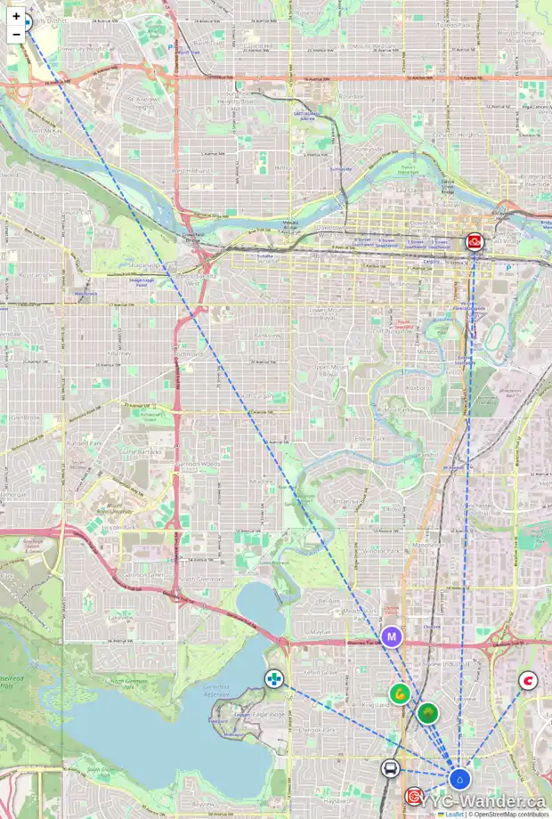 Daily accessibility map for 8519 FAIRMOUNT DR SE, Calgary showing nearby schools, grocery stores, parks, LRT stations and nearby amenities