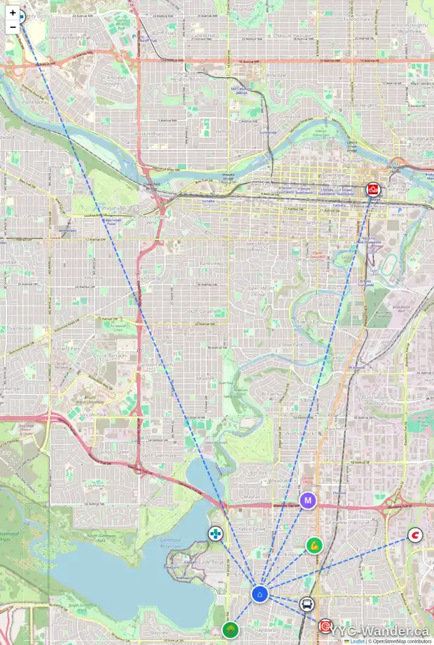Daily accessibility map for 1028 HERITAGE DR SW, Calgary showing nearby schools, grocery stores, parks, LRT stations and nearby amenities