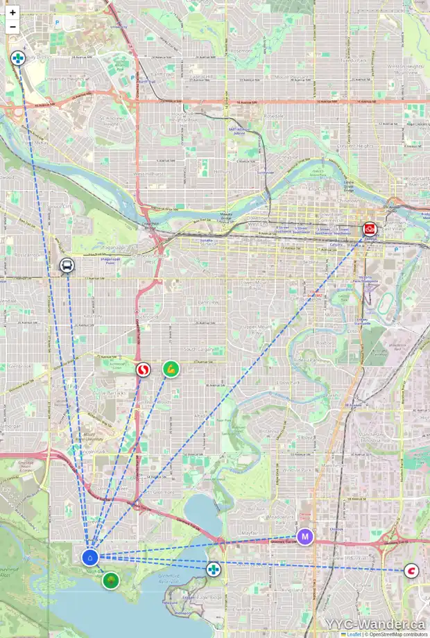 Daily accessibility map for 6807 LOWELL CO SW, Calgary showing nearby schools, grocery stores, parks, LRT stations and nearby amenities